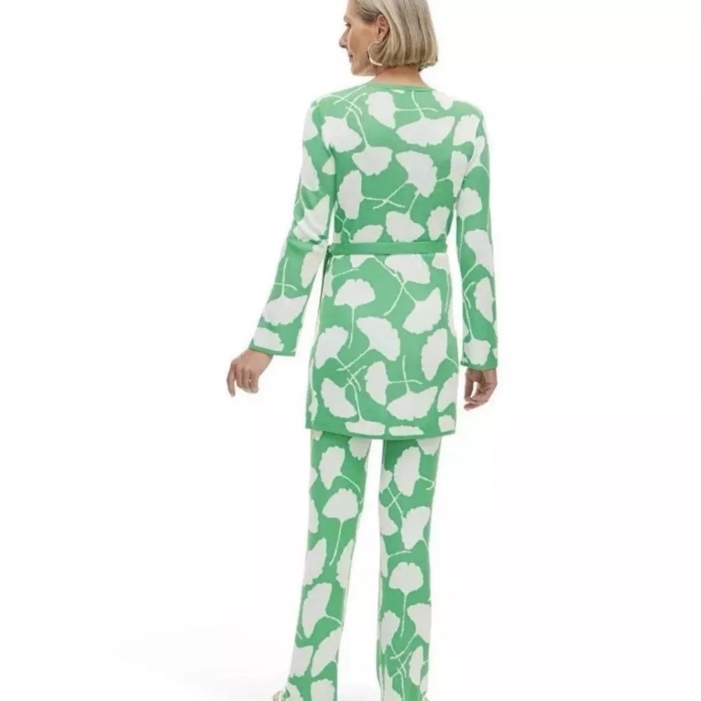 Diane Von Furstenberg DVF x Target Green White Gingko Sweater Wrap Tunic Dress S - Picture 3 of 10